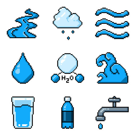 Vector Set of Pixel Art Water Icons