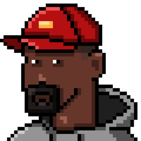 Vector Pixel Art Userpic of Man in Red Cap and Gray Hoodie