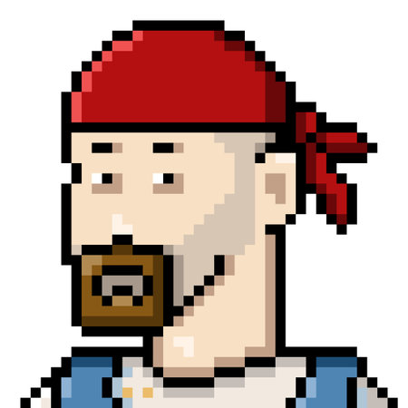 Vector Pixel Art Userpic of Man in Red Bandana and Work Clothes