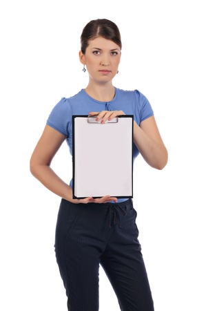 A young businesswoman with a clipboardの写真素材