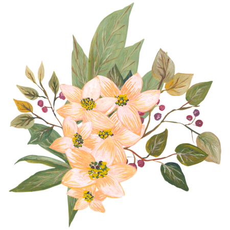 Hand painted watercolor bouquet combination of Flowers and Leaves, greeting card, Isolated on white backgroundの写真素材