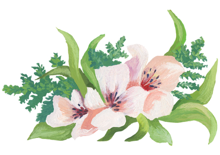 Watercolor painted excellent combination of Flowers and Leaves, isolated on white backgroundの写真素材