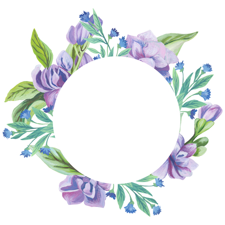 Watercolor floral greeting card. Watercolor floral bouquet. Floral decorative frame. Isolated on white background.の写真素材