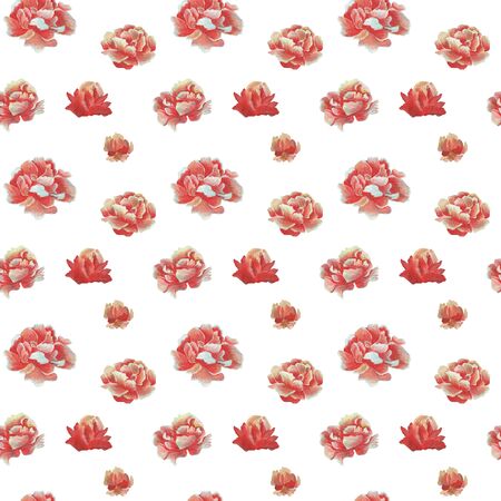 Watercolor pattern of flowers and leaves seamless design on white background.の写真素材