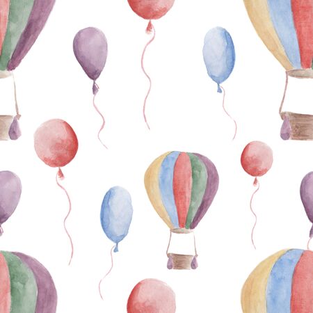 Watercolor pattern balloons seamless design on white backgroundの写真素材