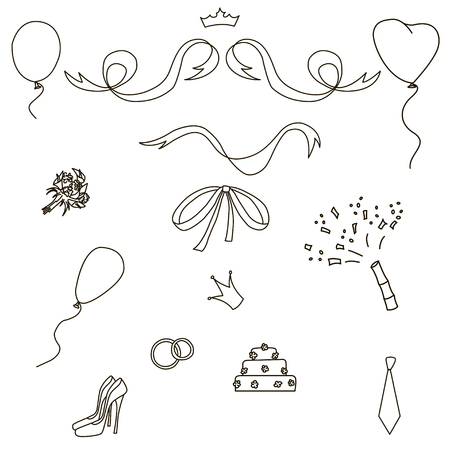 Wedding set icon. Hand drawn wedding elements vector stock illustration.のイラスト素材
