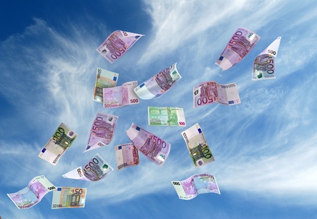 european currency shot as if flying awayの写真素材