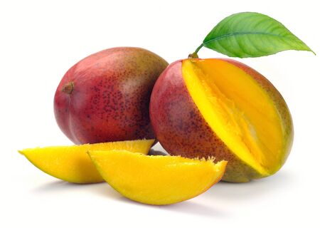 Mango with section on a white backgroundの写真素材