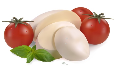 mozzarella cherry tomatoes and basil on a white backgroundのイラスト素材