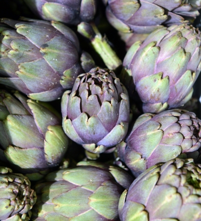 Pile of Artichoke on display at a farmers marketの写真素材