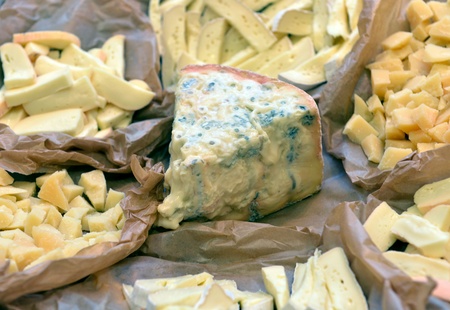 Stand-up set of cheese on the tableの写真素材