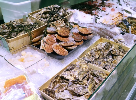 showcase of seafood in the sea marketの写真素材