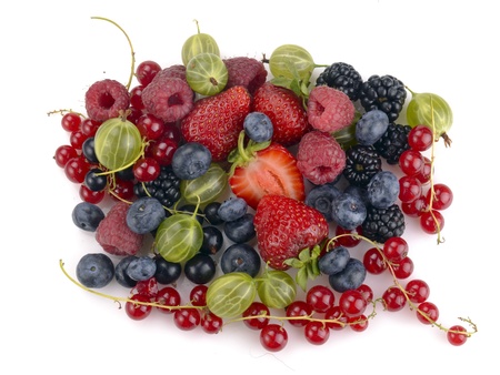 different fresh berries on a white backgroundの写真素材