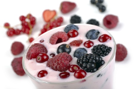 berry yogurt with berries in a glassの写真素材