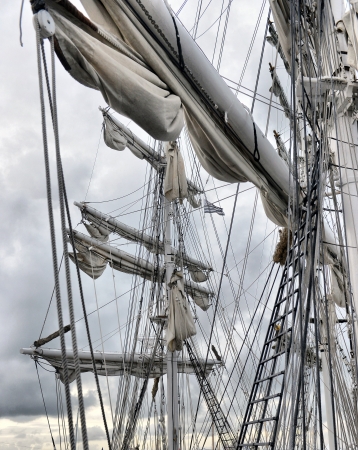 Dockside of old sailing ship