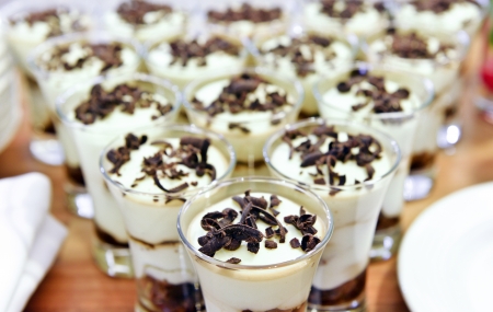 Tiramisu, Panna cotta on the buffet tableの写真素材