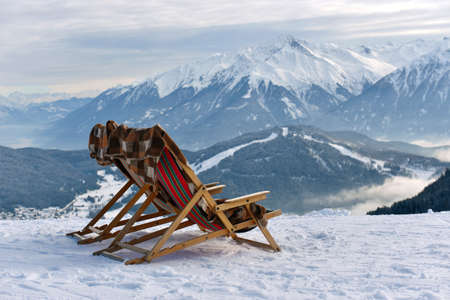 reclining on the slopes of the ski slopesの写真素材