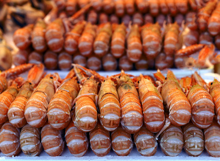 Show-window of seafood in the sea market