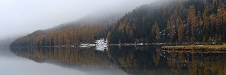 Lake St. Moritz with the first snow in the autumnの写真素材