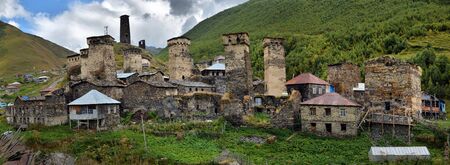Ushguli high mountain village with towersの写真素材