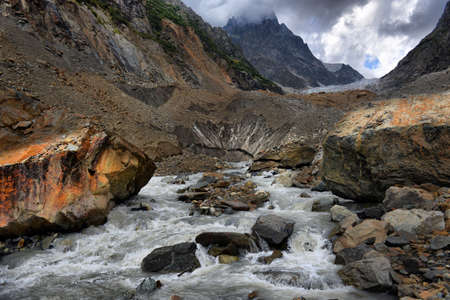 mountain landscape with mountain river Svaneti Georgia