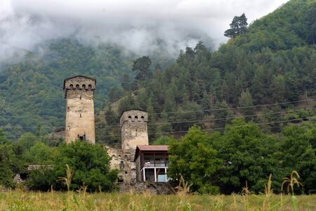 Svan towers in Ushguli. Svaneti, Georgiaのeditorial素材