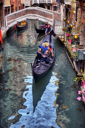 2016, APRIL, 18, Italy, Venezia, Gondolas on canal in Venice, 2016, APRIL, 18, Italy, Veneziaのeditorial素材