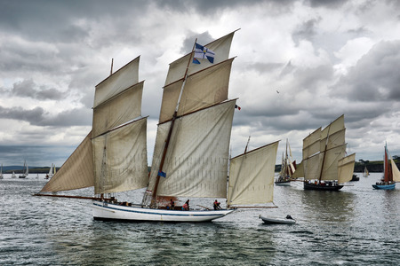 France, Duarnenez, 21, July, 2016, sailboats in the bay at the festival of sailing, France, Duarnenez, 21, July, 2016のeditorial素材