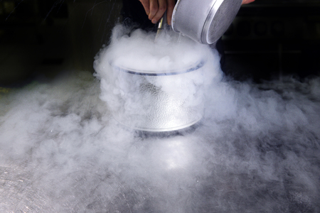 Making ice cream with liquid nitrogen, professional cookingの写真素材