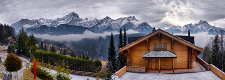 Winter Alpine landscape in the countrysideの写真素材