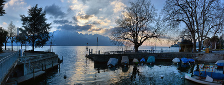 SWISS, LAKE GENEVA, 06, YANUARY, 2017,Yachts on winter parking lot on Lake Geneva, SWISSのeditorial素材