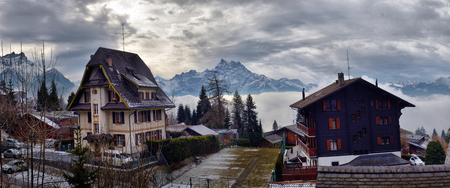 Winter Alpine landscape in the countrysideの写真素材