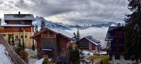 Winter Alpine landscape in the countrysideの写真素材