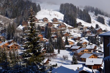 Winter Alpine landscape in the countrysideの写真素材