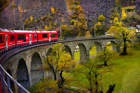 Bernina Express train, Switzerland - 01 november 2018: People sitting on the Bernina express train...