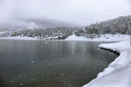 Generic view of frozen lake of St.Moriyz during a winter seasonの写真素材