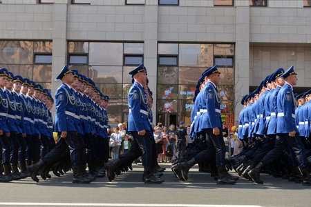 Ukraine, Kyiv - August 22, 2021: forces. Ukrainian military. The military system is marching in the...