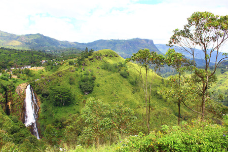 Waterfall Devon in hilly terrainの写真素材