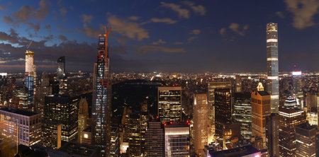 The View of skyscrapers in midtown and central park area at night, New York