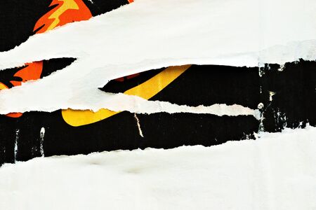 Old ripped torn posters grunge texture background creased crumpled paper backdrop placard surface /...