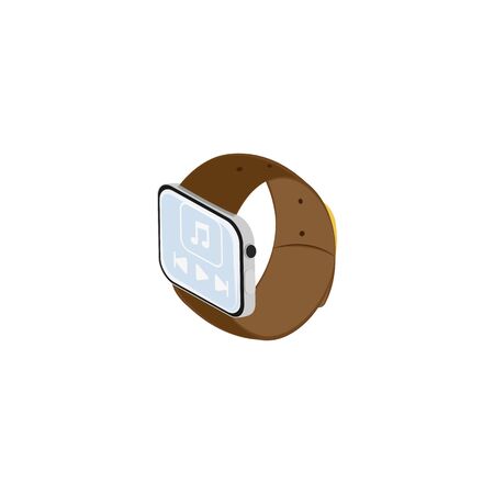 watch featuring music management. Brown strap. Isometry.のイラスト素材