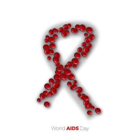World AIDS Day. A large number of red blood cells creates a silhouette of the ribbon.のイラスト素材