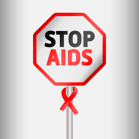 World AIDS Day. Traffic sign with the inscription "Stop AIDS", vector illustration.のイラスト素材