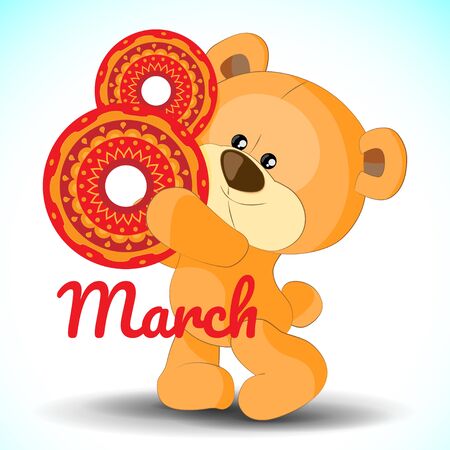 8 March. Teddy bear Vector illustration.のイラスト素材