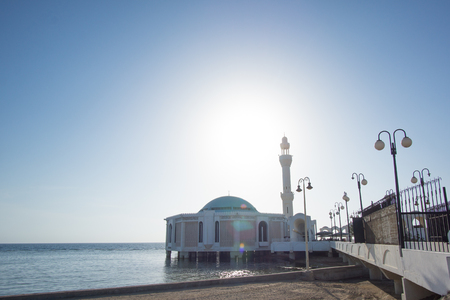 JEDDAH, SAUDI ARABIA - APRIL 28, 2016 : Ar Rahmah Mosque Or Floating Mosque. Constructed On The Coast Of The Red Sea, The Majestic Mosque Appears To Be Floating Due To It Being Built On Pillars.のeditorial素材