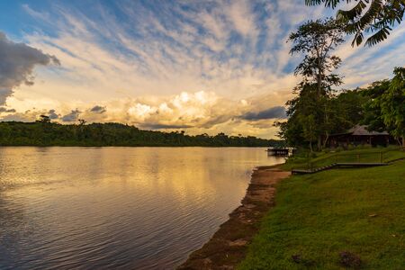 White Clouds With Blue Sky During Sunset In The Amazonの写真素材