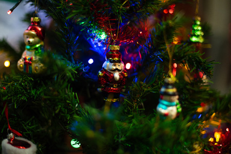 Christmas tree with nutcracker and lights