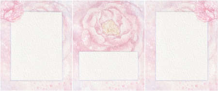 Set of watercolor card templates with peonies for wedding invitations, birthday, March 8 and other holidays. White text frame, blank, background. For designers, websites, postersの写真素材