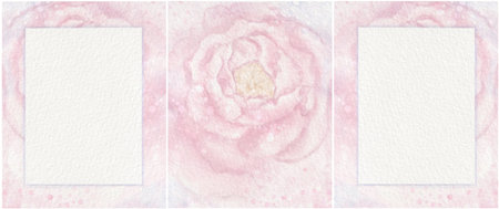 Set of watercolor card templates with peonies for wedding invitations, birthday, March 8 and other holidays. White text frame, blank, background. For designers, websites, posters,の写真素材