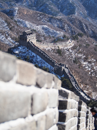 A shallow depth of field emphasises the details of the Great Wall of China.の写真素材
